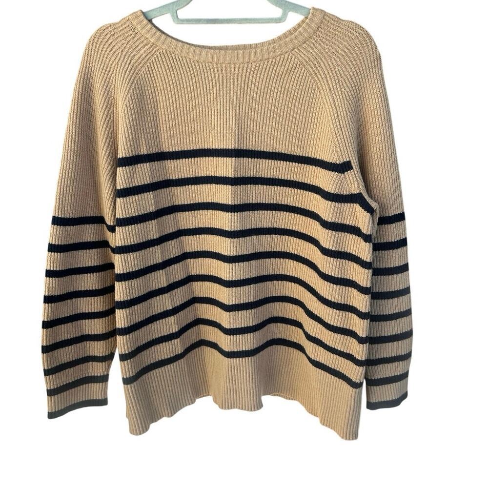 J. Jill Striped Ribbed Sweater XL Tan Black Cotton Blend Cozy